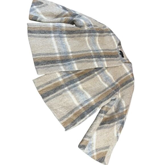 Talbots Plaid Wool Alpaca Mohair Blend Jacket Coat Beige Gray Size Medium - Picture 7 of 12